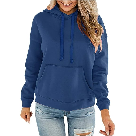 TIHLMK Womens Hoodies Pullover Women Casual Solid Long Sleeve Loose Hooded Sweatshirt Blouse Gifts for Women