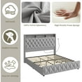 thumbnail image 4 of King Bed Frame with 51inch Tall Headboard Platform Velvet Upholstered Bed Frame with 4 Storage Drawers USB Charging Station Led Lights No Box Spring Needed Easy Assembly Grey, 4 of 7