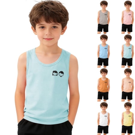 SGFCWSX Boys Sleeveless Tank Tops Kids Cartoon Print Casual Everyday Wear Soft Summer Top Mint Green Size 9-10Years