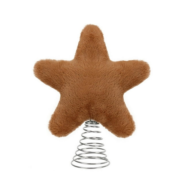 Wmhnj Adorno navideño de estrella de cinco puntas para la punta del rbol, de felpa suave y lana. Decoracin festiva para repisa, estante o mesa.