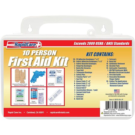 Rapid Care First Aid 8010-09-1P 10 Person OSHA / ANSI 2009 Compliant Poly First Aid Kit, 118 Pieces, Wall Mountable, White