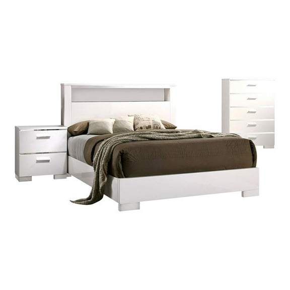 FOA Quaker Modern 3-Piece White Wood Bedroom Set - Queen   Nightstand   Chest