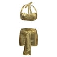 thumbnail image 4 of 2 Piece Skirt Sets for Women Solid Strappy Cropped Top Metallic Finish Stretchy Skirt Nightclub Suit Womens 2 Piece Outfits Summer Gold L, 4 of 5