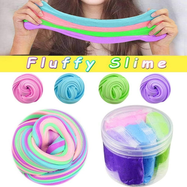 Fluffy Slime Kit, 4 in 1 Mixed Fluffy Floam Slime Stretchy & Soft Clay Toys  Non-Toxic for Children and Adults 