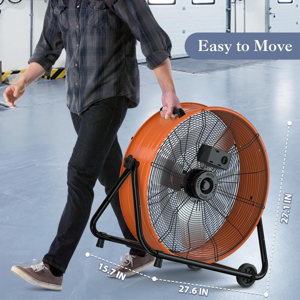 Nordic Hygge 24 in. High-Velocity 3-Speed Industrial Drum Fan with Wheels and Adjustable Tilt in Orange