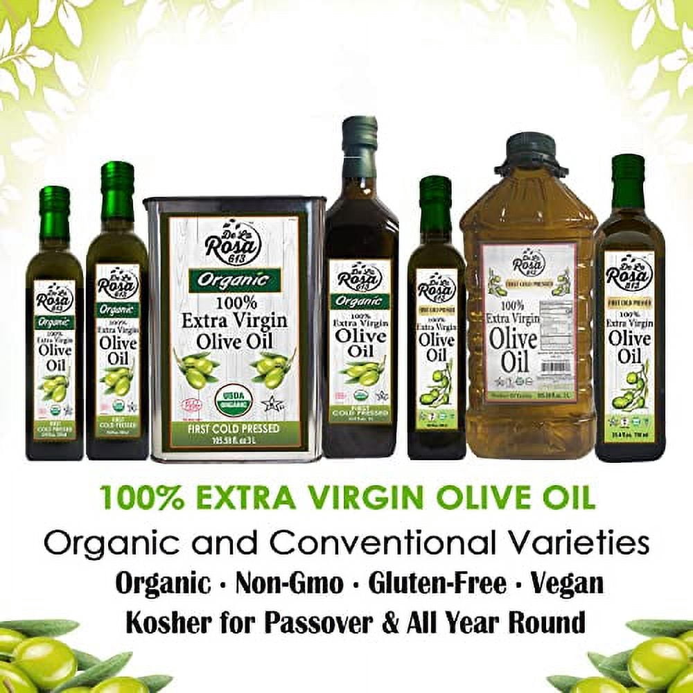 De La Rosa 613 Organic Extra Virgin Olive Oil & White Wine Vinegar, 100% Pure, Raw & Unfiltered, Vegan, Kosher, Non-GMO 16.9 Oz (Pack of 2)