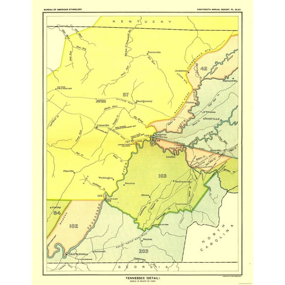 Historic State Map - Tennessee - Hoen 1896 - 23 x 29.58 - Vintage Wall Art