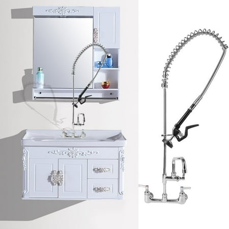 Dual-Handle Pull Down Pre-Rinse Faucet Swivel With 12 Inch Add-On Water Tap