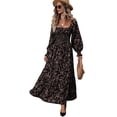 thumbnail image 2 of Women'S Dress Long Sleeve Square Neck Floral Print Smocked A Line Boho Flowy Maxi Dresses Black L, 2 of 9