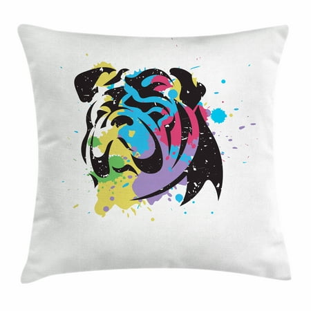 English Bulldog Throw Pillow Cushion Cover, Bulldog Portrait with Rainbow Style Color Splashes Simplistic Animal Design, Decorative Square Accent Pillow Case, 18 X 18 Inches, Multicolor, by (The Best English Accent)