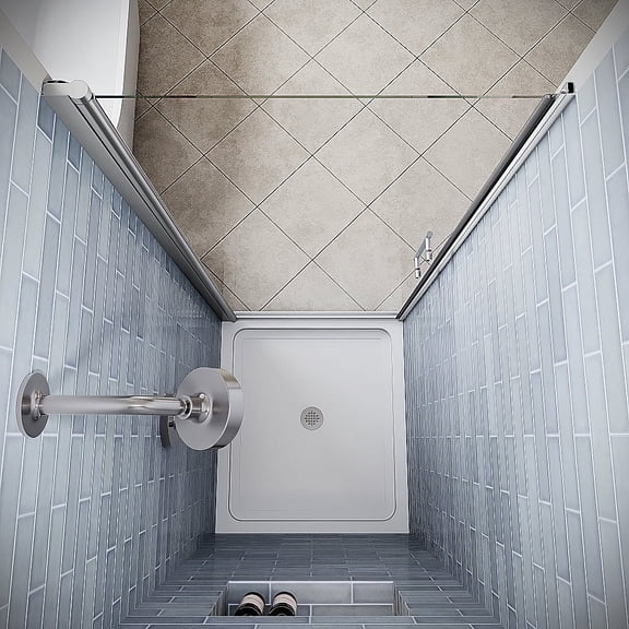 Foglia 34" x 72" Semi-Frameless Pivot Shower Door with CrystalTech Treated 1/4" Tempered, Clear Glass, Polished Chrome Hardware, SKU: DSD-3472-238-CH