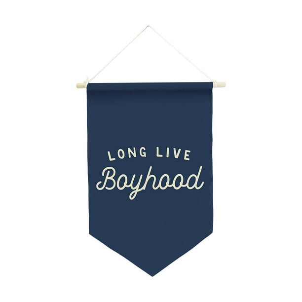 Bandera colgante de pared "Long Live Boyhood", fácil de colgar, decoración de pared triangular Azul