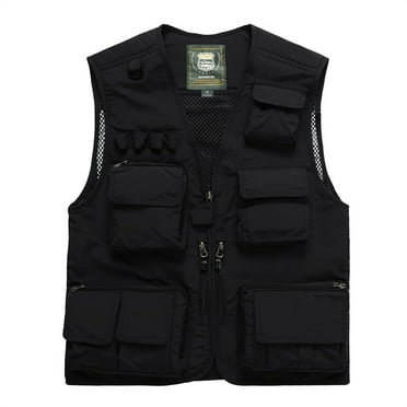 Gubotare Men's Vest Outerwear Emergency Field Fishing Multi Pocket Vest (Black, XXXL)