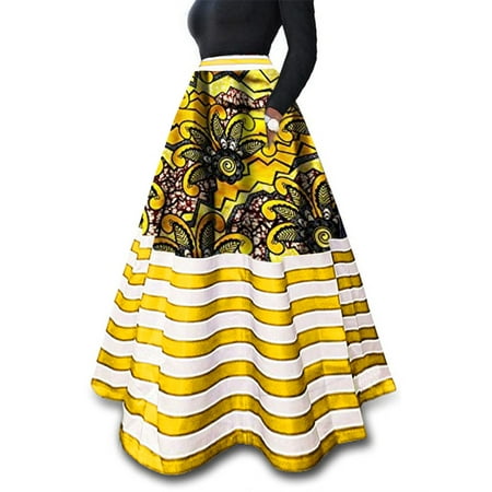 Two Pocket Wool Skirt - Multi Color Women's Print Summer Floor-length Bench Long Skirt with Pocket