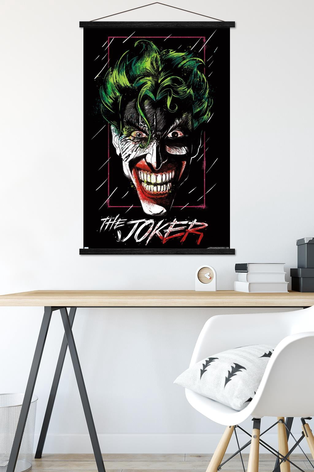 DC Comics - The Joker - Up Close Wall Poster with Wooden Magnetic Frame, 22.375" x 34"