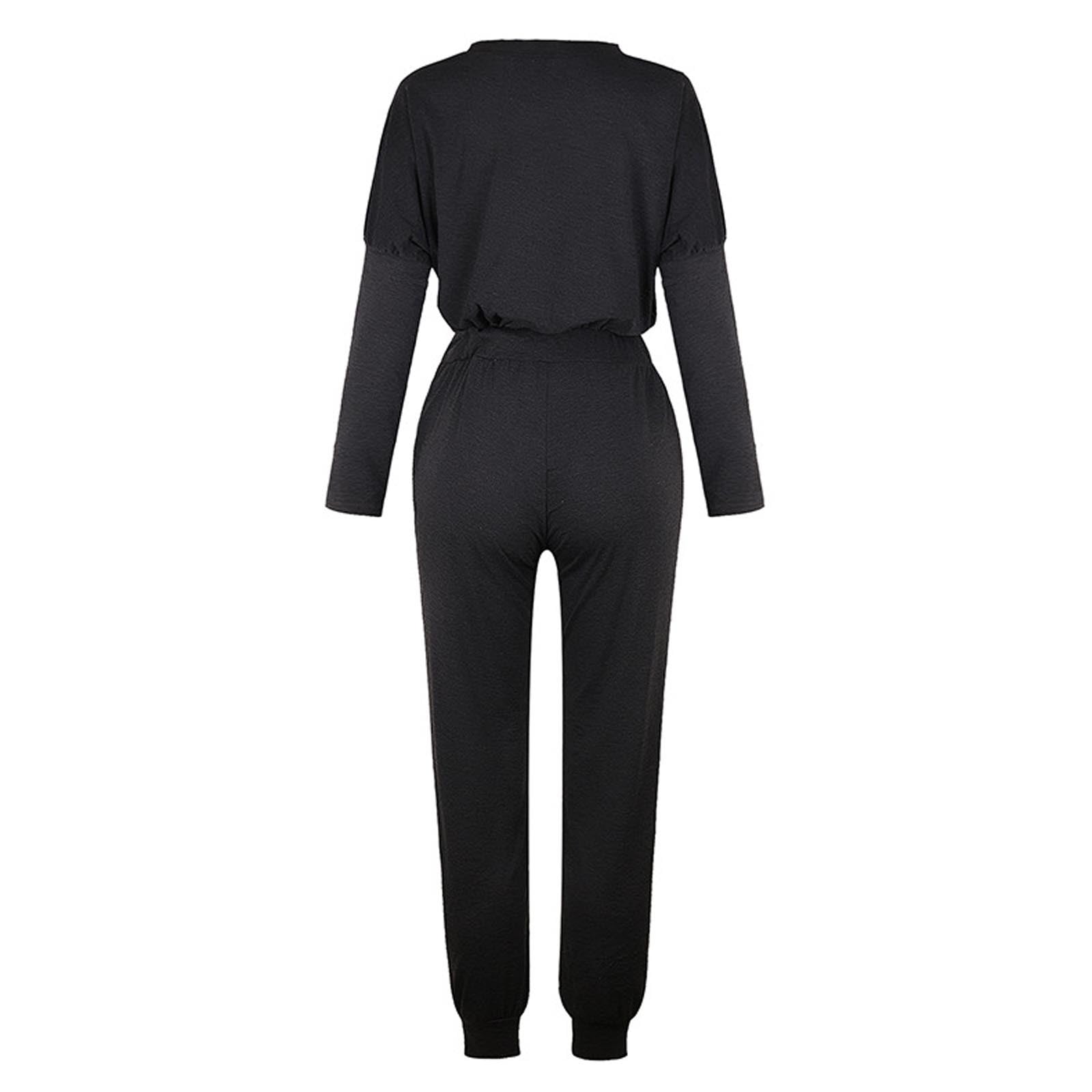 Womens Plus Size Sweatpants Sets S-5X with Pockets 2 Piece Joggers Pants Long Sleeve Tops Casual Loungewear Outfits Solid Comfy Workout Set