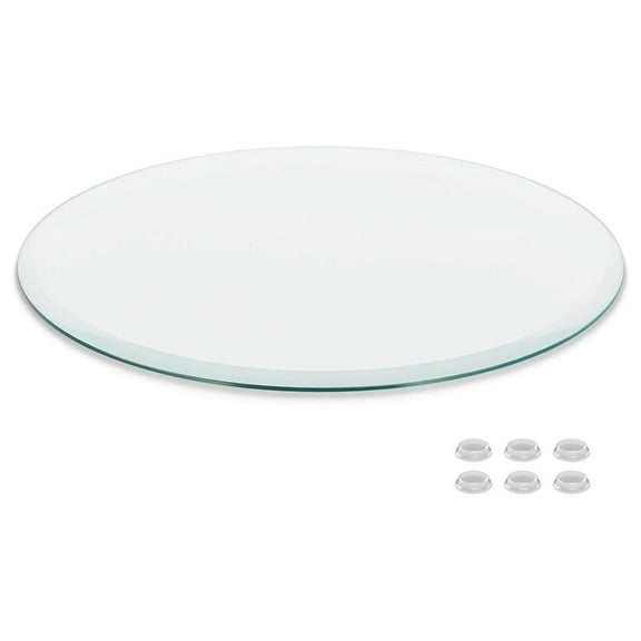 Better Bevel 36" Inch Round Glass Table Top | Tempered Glass Protector | Anti-Slip Pads/Bumpers | Coffee, Dining Table