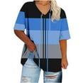 thumbnail image 2 of Blczomt Short Sleeve Tops for Women Color Block Oversized Shirts Plus Size Crew Neck Blue Loose Womens Plus Size Blouses, 2 of 4