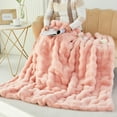 thumbnail image 6 of URBONUR Blush Pink Bubble Throw Blankets for Couch Chair Bed, Luxury Faux Fur Fluffy Throw Blanket,Warm Soft Thick Fuzzy Throw Blanket for Women Men 51×63 Inches, 6 of 9
