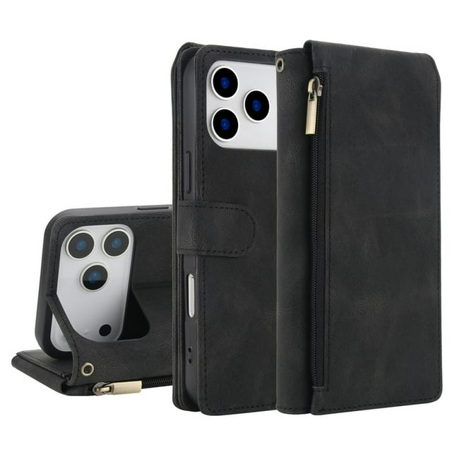 Case For IPhone 17 Pro Max/17 Pro/17 Air/17, PU Leather Shell With Zipper Card Slot Holder Cover