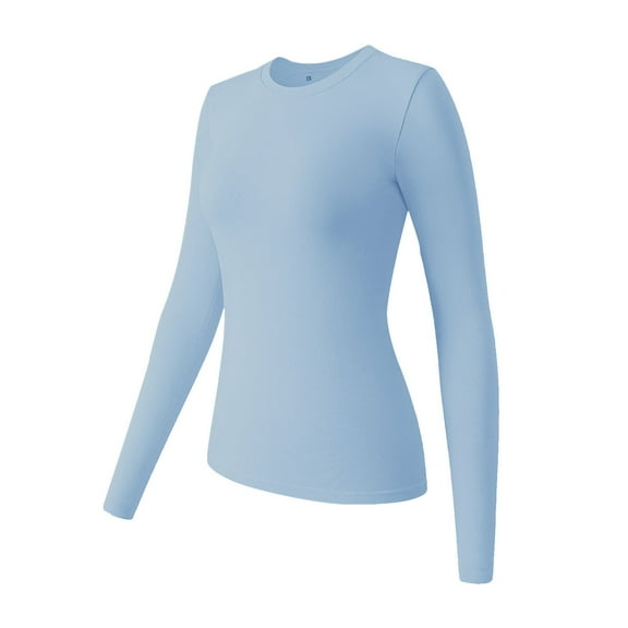 Long Sleeve T-Shirt for Women Under 20$, Sky Blue Long Sleeve Tee Girls Baberdicy Women's Spring And Autumn Leisure Loose Fit Tight Elastic Solid Long Sleeve Round Neck T Shirt Top