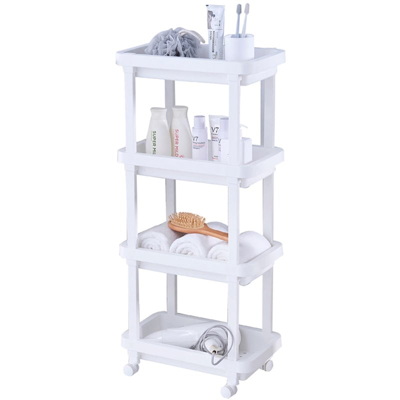HANAMYA Plastic Rolling Storage Cart 4Storage Shelves in White