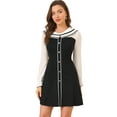 thumbnail image 1 of Unique Bargains Femmes Robe en Mousseline de Soie Col de Poupée de Couleur Bloc Lond Manches, 1 of 6