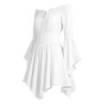 thumbnail image 6 of Womens Halloween Pirate Dresses Off Shoulder Bell Sleeve Mini Dress Irregular Hem Renaissance Costume Spooky Festival Party Wear Outfits, 6 of 6