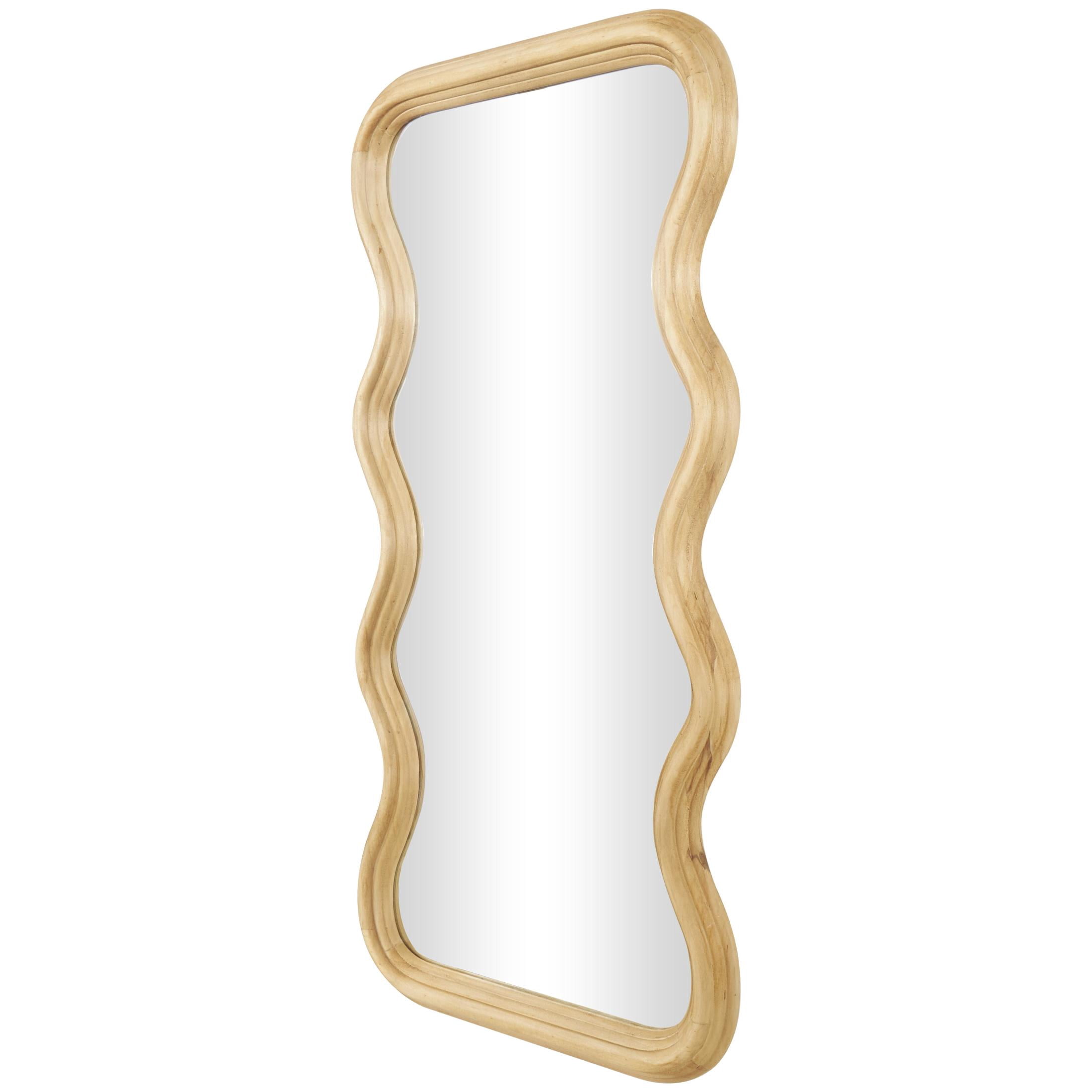 DecMode 20" x 39" Brown Wavy Abstract Wall Mirror with Dimensional Carved Frame