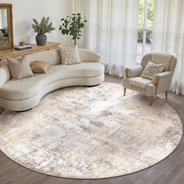 x Washable Area Rug for Living Room Bedroom Cream Neutral Carpet Low Pile Soft Thin Tapis Salon Abstract Modern Vacuumable Lightweight Large Throw Rug for Dining Room Kitchen