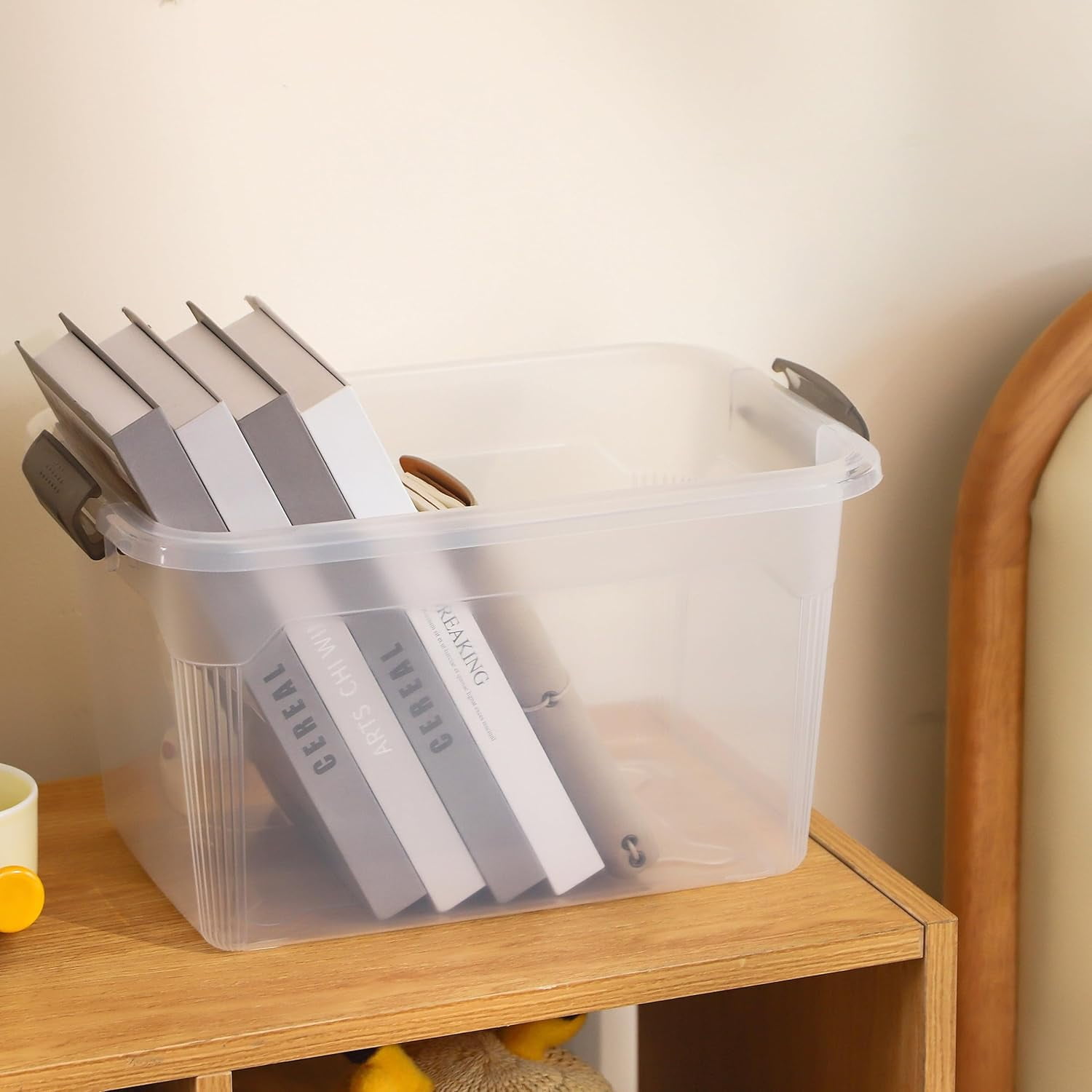 Small Storage Bin with Lids & Handle 14 Qt 4 Packs Clear Stackable
