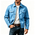 thumbnail image 2 of TKKCS Mens Trucker Jacket Long Sleeve Button Down Regular Fit Casual Outerwear Jackets with Multi Pockets Sky Blue L, 2 of 6