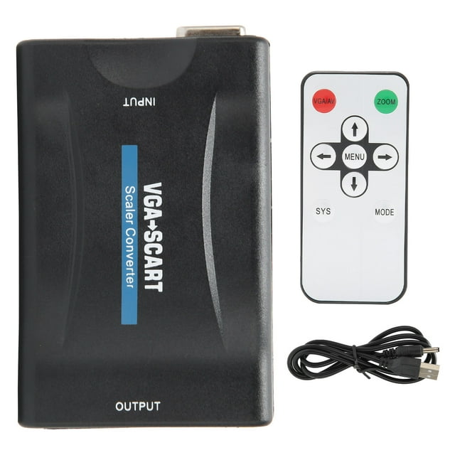 Convertidor VGA a SCART Adaptador de video HD Suministros de computadora con control remoto Cable de carga Negro