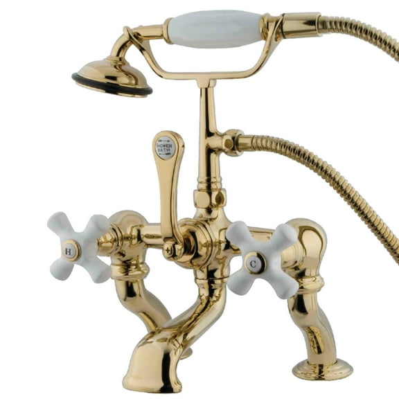 Kingston Brass CC417T2 Vintage 7" Center Deck-Mount Clawfoot Tub Faucet with Hand Shower, Polished Brass