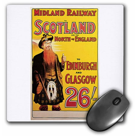 

3dRose Vintage Midland Railway to Scotland and North England Train Travel Poster Mouse Pad 8 by 8 inches