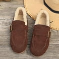 thumbnail image 4 of Loafers for Women Winter Warm Fuzzy Lined Round Toe Suede Flat Shoes Buckle Strap Casual Comfy Walking Driving Shoes Brown Size 7, 4 of 6