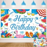 Pool Party Birthday Backdrop Summer Happy Birthday Pool Party Banner Backdrop Candy Swimming Pool Balls Water Gun Flamingo Birthday Decorations