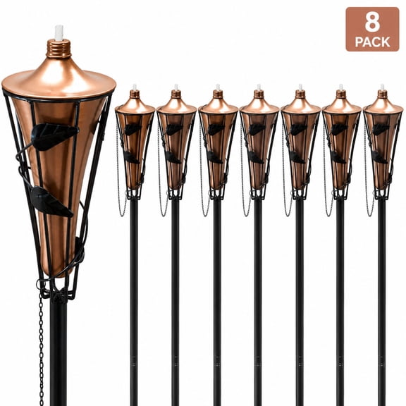 Matney 8-Pack Outdoor Metal Tiki Torches with Fiberglass Wicks and Snuffer Caps