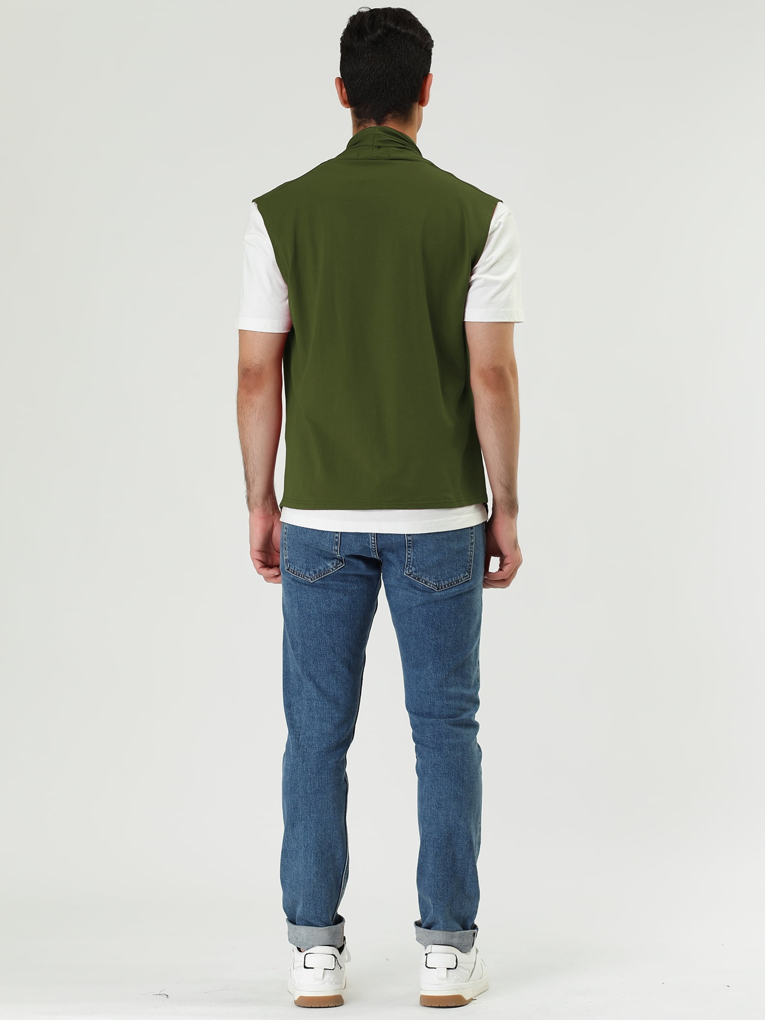 DARING DIVA Men's Sleeveless Open Front Asymmetric Hem Cardigan Vest 46 Green