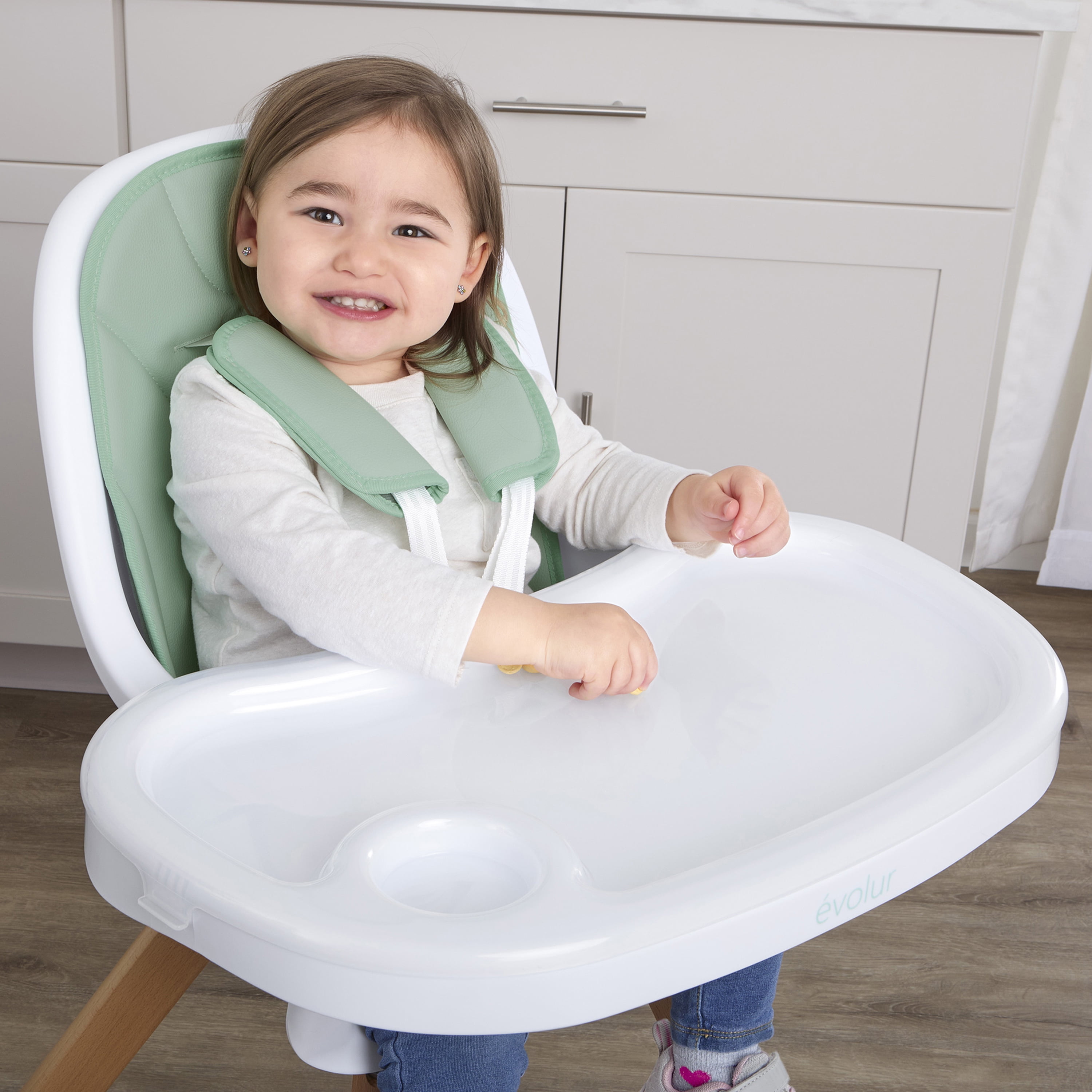 Evolur Zoodle 2-in-1 High Chair Booster Feeding Chair with Modern Design, Mint