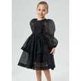 thumbnail image 2 of 2Bunnies Girls' 2T-10yr Organza Long Sleeve Tiered Babydoll Skater Princess Flower Girl Dress, 2 of 7