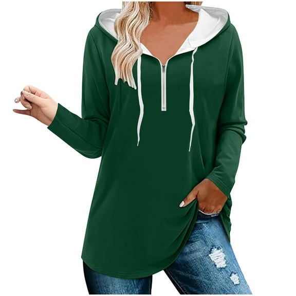 Scyoekwg Womens Zip Up Hoodies Solid Color Long Sleeve Drawstring Hooded Tunic Sweatshirts Casual Comfy Pullover Tops (Army Green,L)