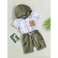 thumbnail image 3 of Bagilaanoe 2pcs Toddler Baby Boys Short Pants Set Plaid Print Short Sleeve Hoodie Tops + Shorts 6M 12M 18M 24M 3T Kids Casual Summer Outfits, 3 of 8