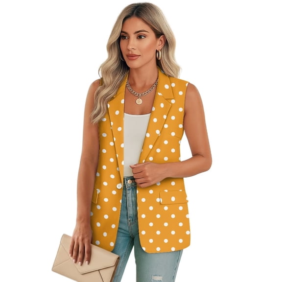 Uorisanigo White Polka Dots Women's Suit Vest with Pockets Size S Lightweight Women's Suit Vest V Neck Top Vests Blazer Casual Outerwear
