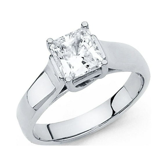 14k White Italian Gold Princess 1 ct CZ Solitaire Shank Engagement Ring