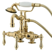 Kingston Brass CC1013T2 Vintage 3-3/8" Center Deck-Mount Clawfoot Tub Faucet with Hand Shower, Polished Brass