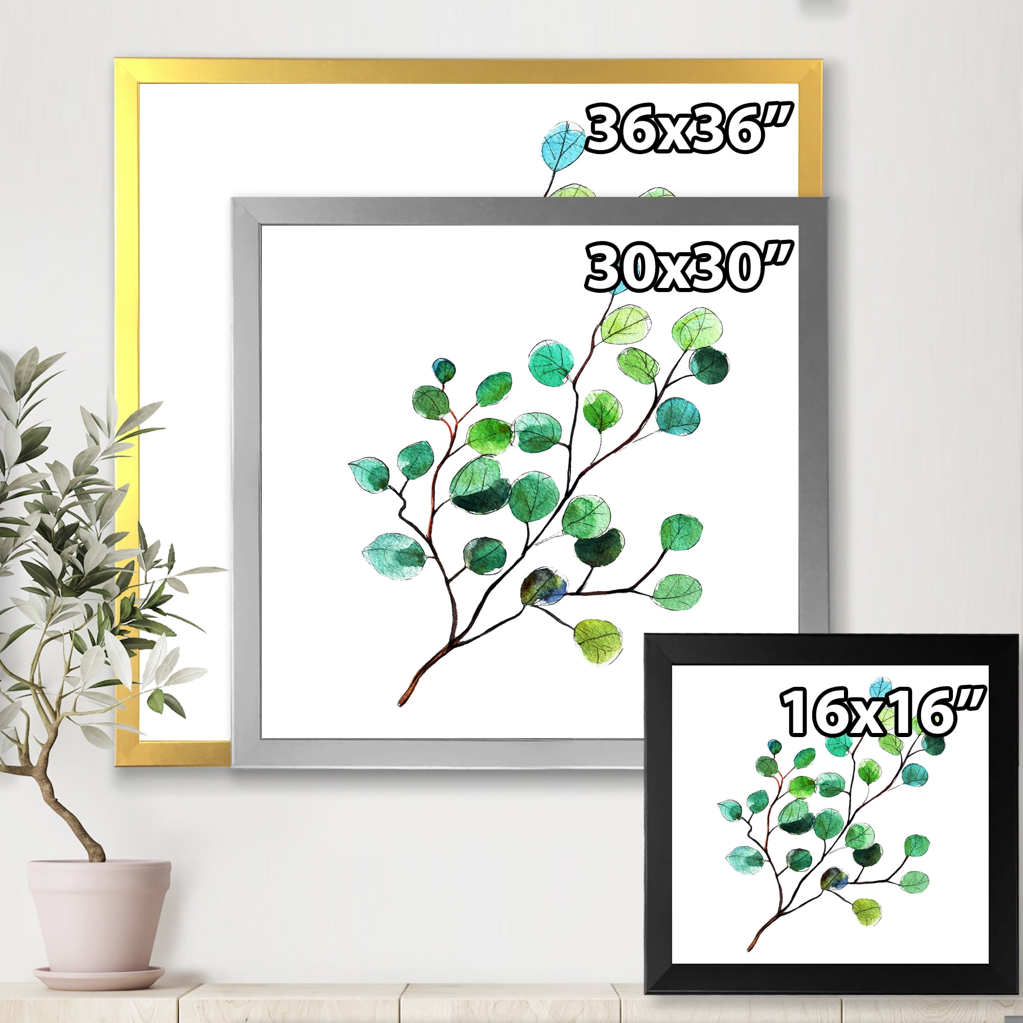 Designart 'Young Eucalyptus Branches and Leaves IV' Traditional Framed Art Print