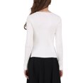 thumbnail image 3 of Suéter de mujer Inspire Chic de punto acanalado, cuello barco, de manga larga, con dobladillo dividido, casual, 2XL, blanco, 3 of 5