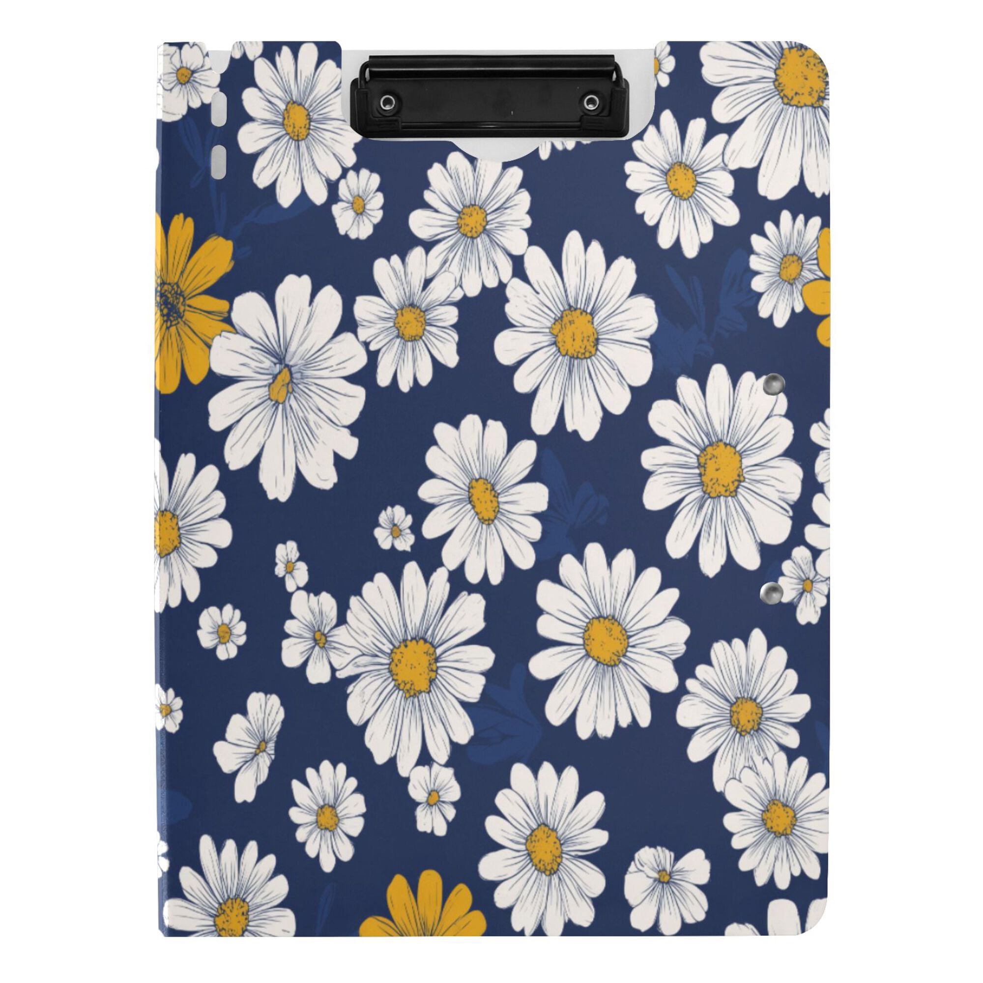 FORMRS A4 Clipboard Folder with Pen Holder Horizontal Foldable School Office Binder, Retro Daisy Pattern