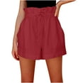 thumbnail image 1 of Admvng Short en Lin pour Femmes Décontracté Grande Taille Taille Élastique Coton Lin Short Confortable avec Poche P-3TG, 1 of 4